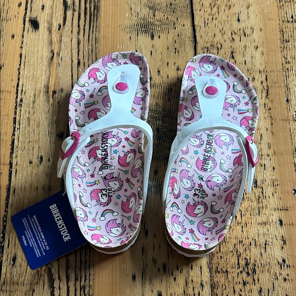 Girls Birkenstock Gizeh thong sandals Kids' White & Pink Unicorn Sandals sz 33